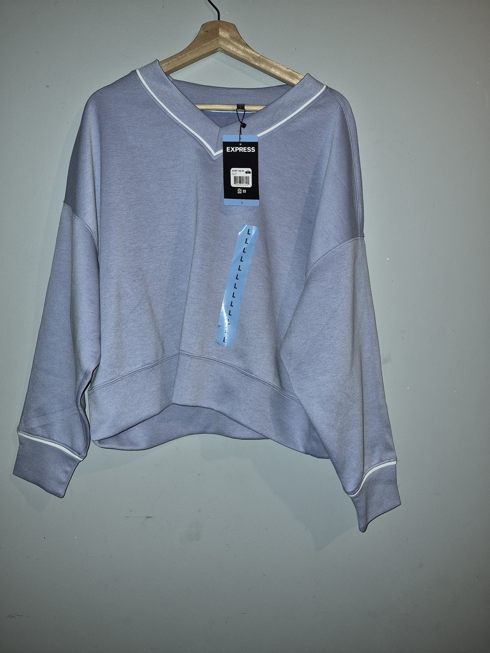 Express Lavender V-Neck Pullover with White Trim